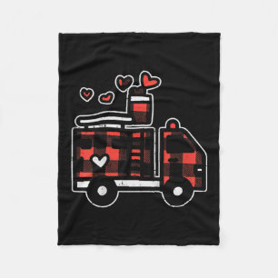 Red Plaid Fire Truck Valentines Day Firefighter Fleece Blanket