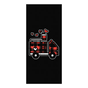 Red Plaid Fire Truck Valentines Day Firefighter Rack Card