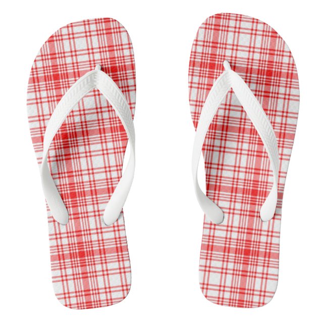Red Plaid Flip Flops (Footbed)