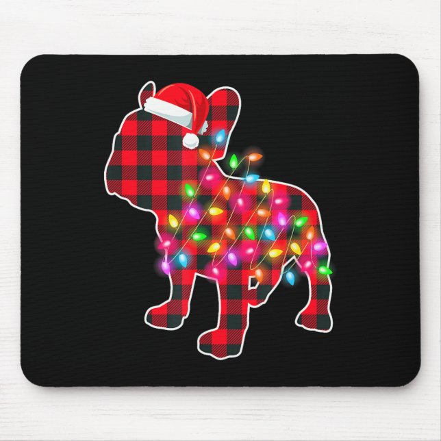 Red Plaid French Bulldog Christmas Pajamas Xmas Li Mouse Pad (Front)