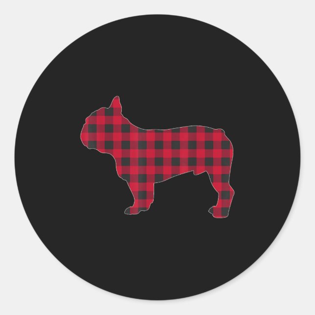 Red Plaid French Bulldog Dog Lover Matching Christ Classic Round Sticker (Front)