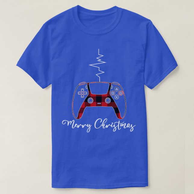 Red plaid gamer christmas design 1 T-Shirt (Design Front)