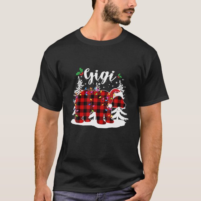 Red Plaid Gigi Bear Buffalo Family Pajama Christma T-Shirt (Front)