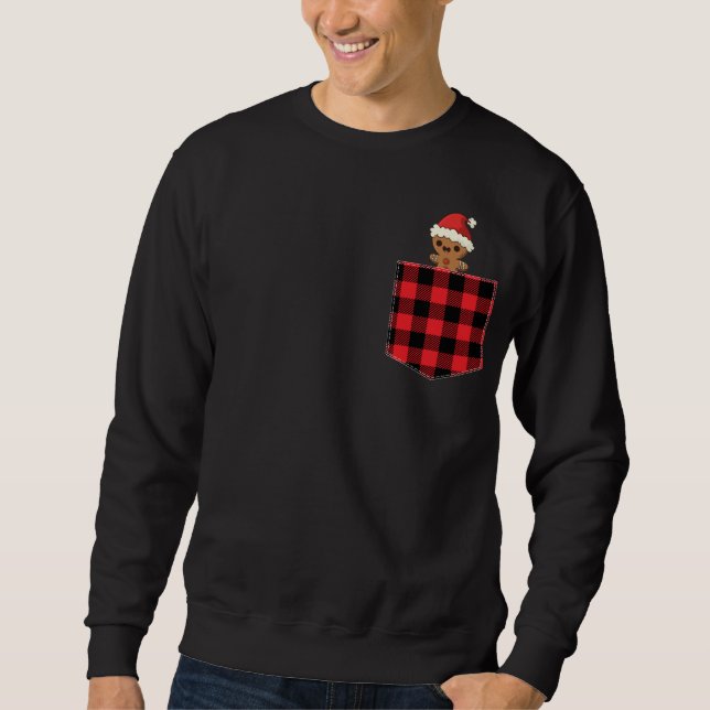 Red Plaid Gingerbread Cookie in Pocket Sweatshirt (Front)