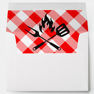 Red Plaid Gingham BBQ Fork Spoon Baby Shower Envelope
