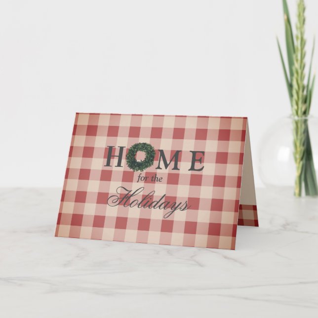 Red Plaid Gingham Country Holiday Card (Front)