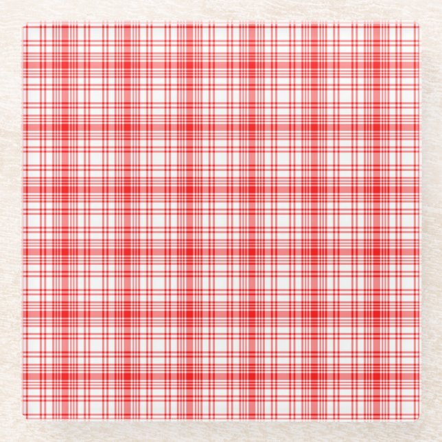 Red Plaid Glass Coaster (Front)