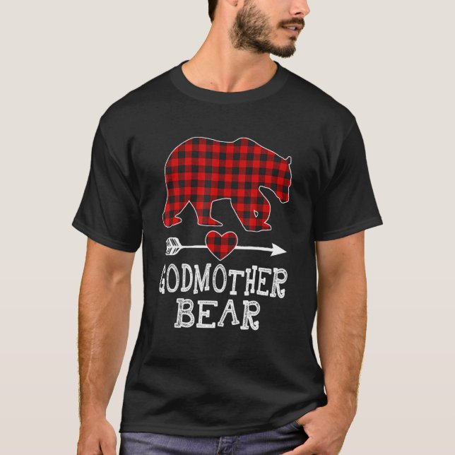 Red Plaid Godmother Bear  Matching Pajama Family T-Shirt (Front)