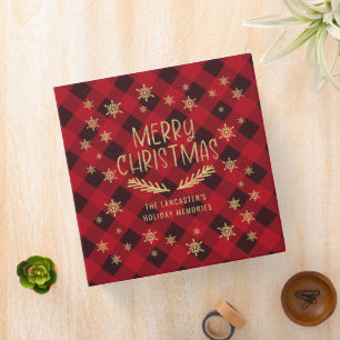 Red Plaid Gold Snowflakes Christmas Photo Memories Binder