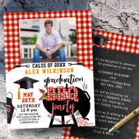 Red Plaid Graduation BBQ Party Photo Invitation