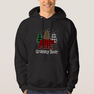 Red Plaid Grammy Bear Bear Christmas Tree Leopard Hoodie