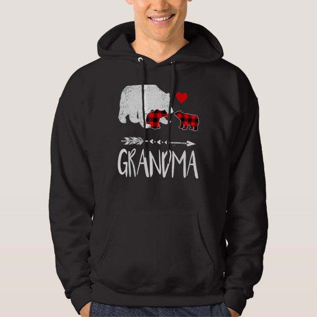Red Plaid Grandma Bear  Matching Pajama Family 1 Hoodie (Front)