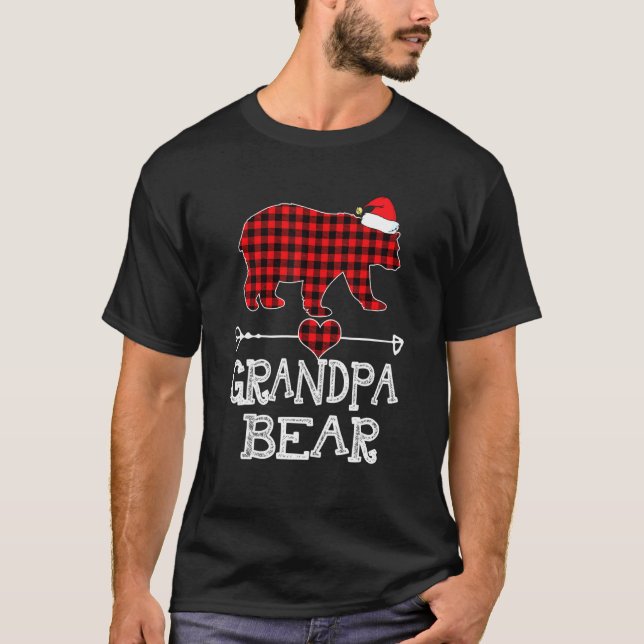 Red Plaid Grandpa Bear Matching Pajama Family T-Shirt (Front)