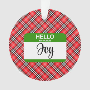 Red Plaid Green Nametag Bonjour Mon Nom Est Joy XM