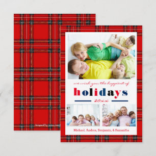 Red Plaid Happest Holidays - Carte de Noël 3x5
