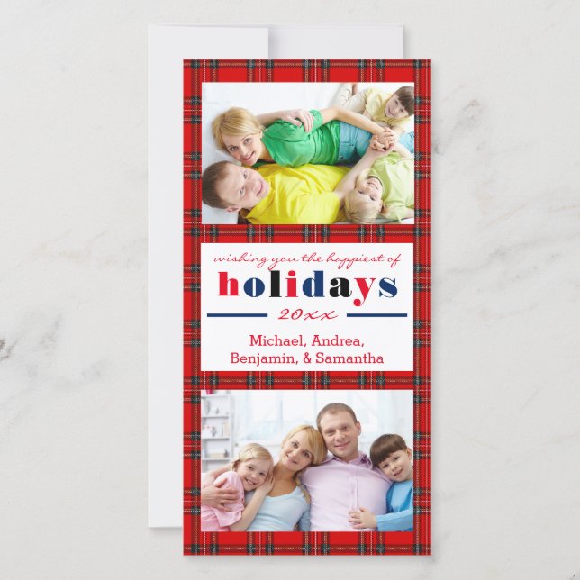 Red Plaid Happest Holidays - Carte photo de Noël (Devant)