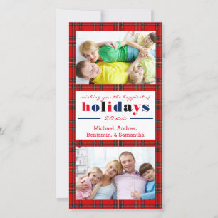 Red Plaid Happiest Holidays - Christmas Photo Card