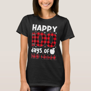Red Plaid Happy 100th Day Of 3rd Grade Teacher Stu T-Shirt