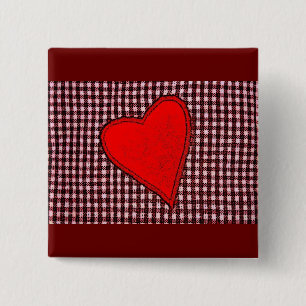 Red Plaid Heart 2 Inch Square Button