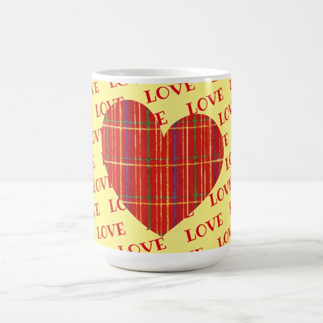 Red Plaid Heart Love Mug Cup (Center)