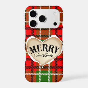 Red Plaid Heart Merry Christmas iPhone Case