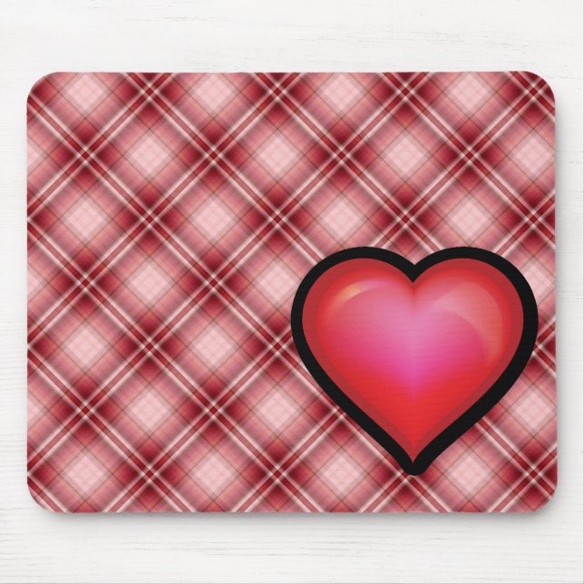 Red Plaid Heart Mouse Pad (Front)