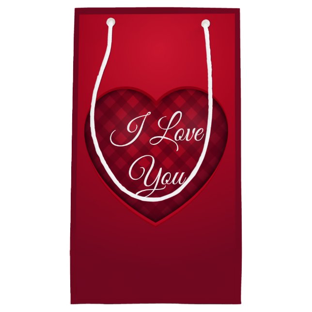Red Plaid Heart Small Gift Bag (Front)