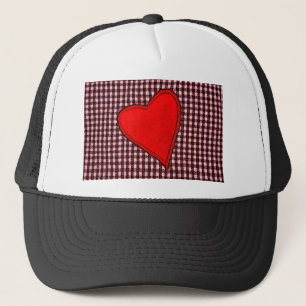 Red Plaid Heart Trucker Hat