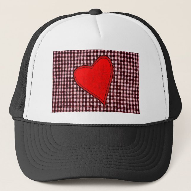 Red Plaid Heart Trucker Hat (Front)