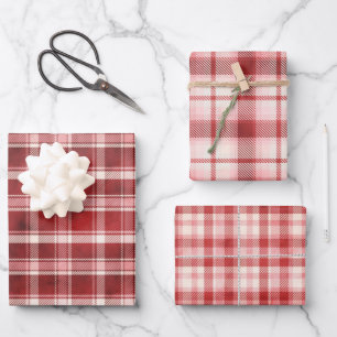 Red Plaid Holiday Wrapping Paper Sheets
