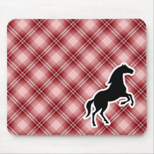 Red Plaid Horse Mouse Pad