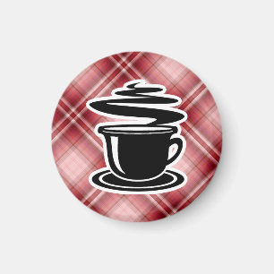 Red Plaid Hot Coffee Magnet