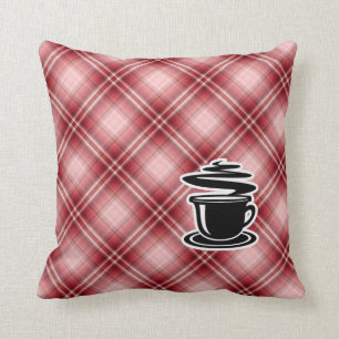 Red Plaid Hot Coffee Throw Pillow