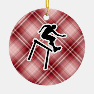 Red Plaid Hurdler Ceramic Ornament