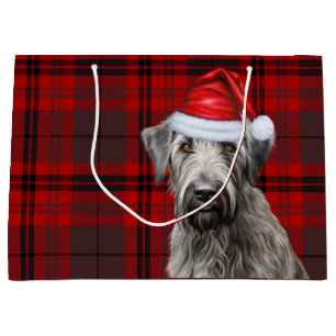 Red Plaid Irish Wolfhound Dog Lover Holiday Large Gift Bag