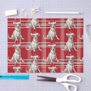 Red Plaid Jack Russell Dog Christmas Holiday Tissue Paper