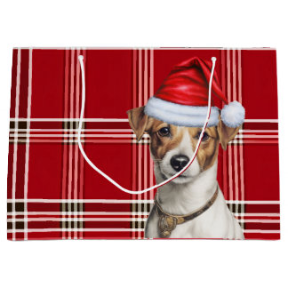 Red Plaid Jack Russell Terrier Dog Lover Holiday Large Gift Bag