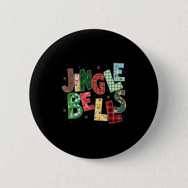 Red Plaid Jingle Bells Christmas Matching Family P 2 Inch Round Button (Front)