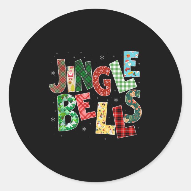 Red Plaid Jingle Bells Christmas Matching Family P Classic Round Sticker (Front)