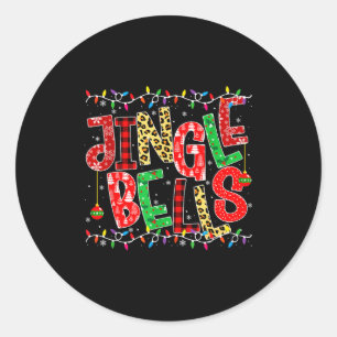 Red Plaid Jingle Bells Christmas Matching Family P Classic Round Sticker