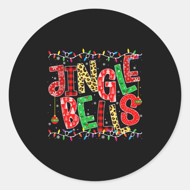 Red Plaid Jingle Bells Christmas Matching Family P Classic Round Sticker (Front)