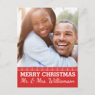 Red Plaid Joyeux Noël Mr & Mrs Carte Postale Photo