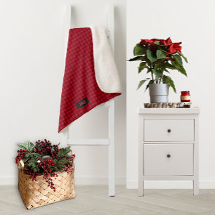 Red Plaid Knit Effect - Knitting with Own Initials Sherpa Blanket