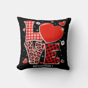 Red Plaid Leopard Love Football Heart Sports Valen Throw Pillow