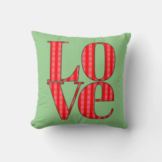 Red Plaid Love Letters L O V E Cute Typography Throw Pillow