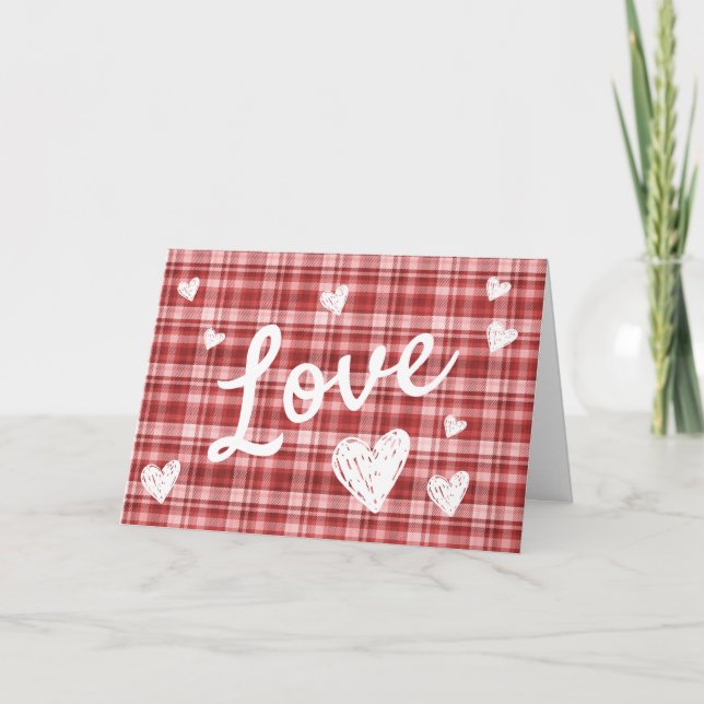 Red Plaid Love Valentine's Day Card (Front)