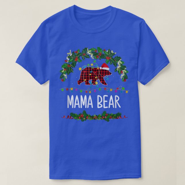 Red Plaid Mama Bear Matching Buffalo Pajama  T-Shirt (Design Front)
