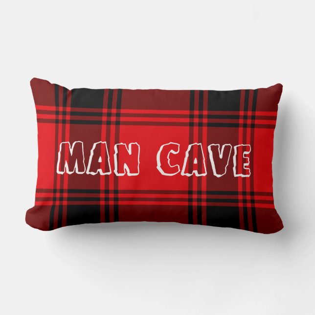 Red Plaid Man Cave Lumbar Throw Pillow (Front)