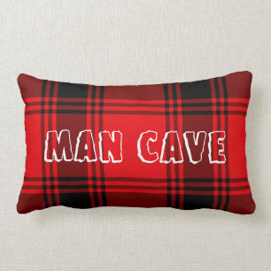 Red Plaid Man Cave Lumbar Throw Pillow