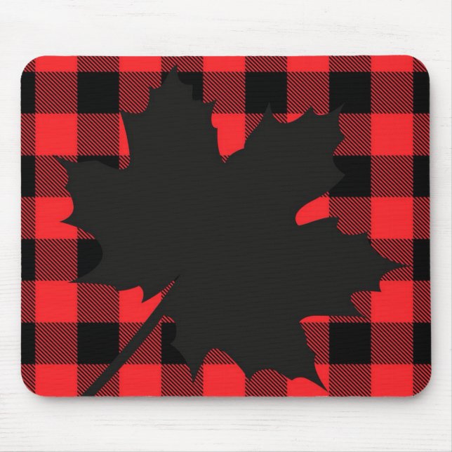 Red Plaid Maple Leaf silhouette Mouse Pad (Front)